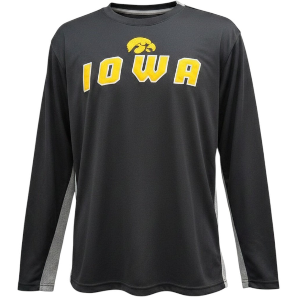 NCAA Iowa Hawkeyes Long Sleeve‎ Performance Shirt Mens Black Vintage